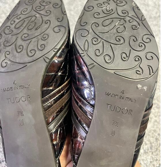 Brighton Tudor Heels Size 7.5 Brown Croc Embossed Slip-On Mules Made in Italy - Picture 8 of 10